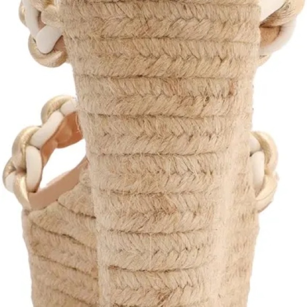 SCHUTZ Juliet White and Tan Wedge Sandals with Chain Detail - Picture 3 of 3